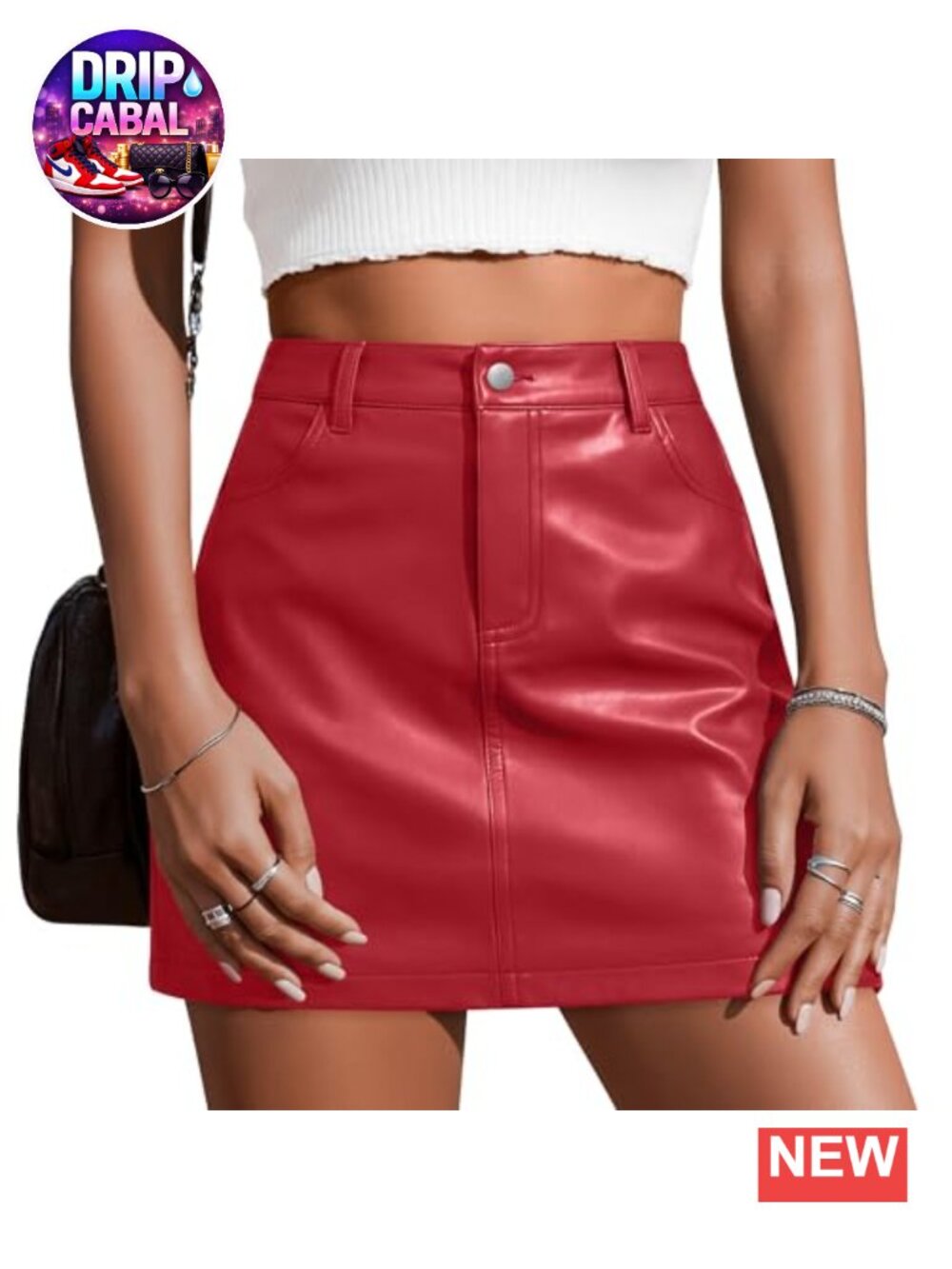 Faux Leather High Waist Bodycon Mini Skirt with Pockets